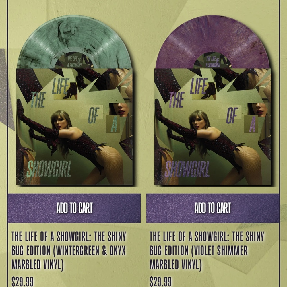 The Life of a Showgirl Shiny Bug Vinyl- BOTH green & purple